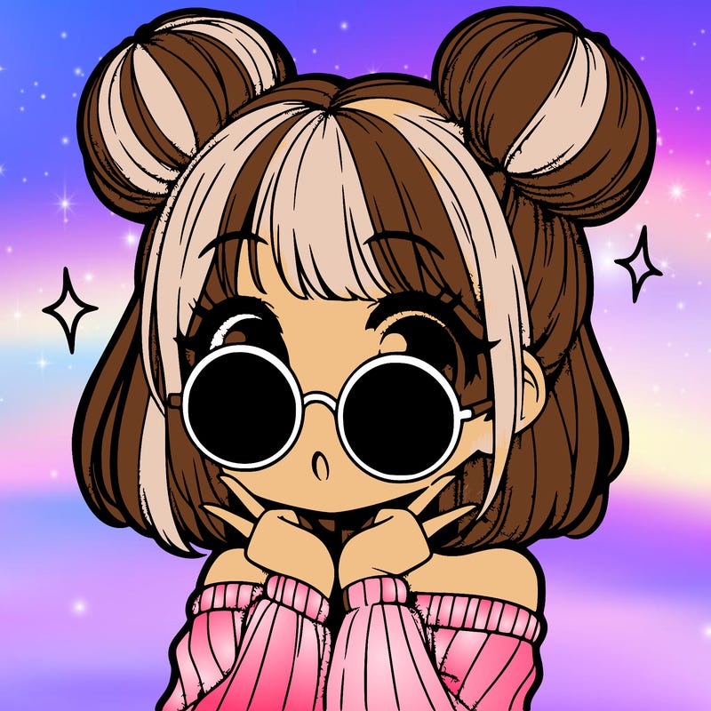 manga girl with hairbuns and sun shape sunglasses