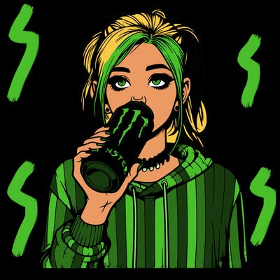 realistic girl drinking monster energy drink
