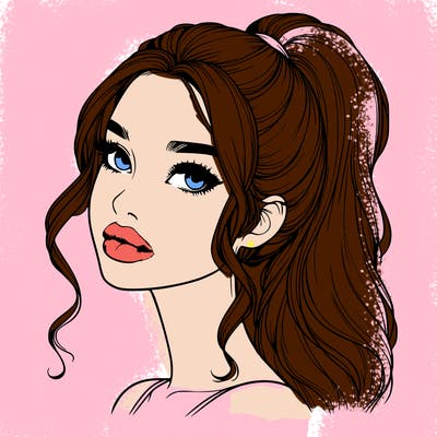 realistic girl with a ponytail on her hair and lips