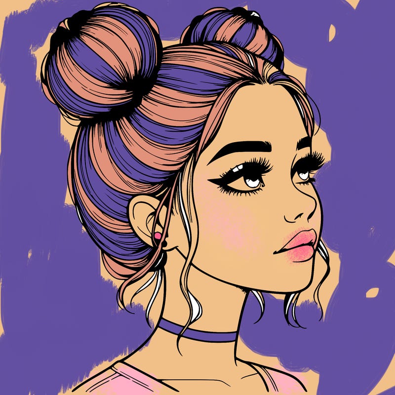 realistic girl with buns on the top of her head