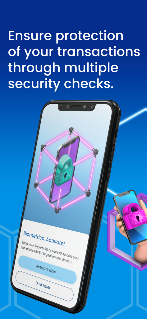 RCBC Pulz mobile app screen for biometric security activation