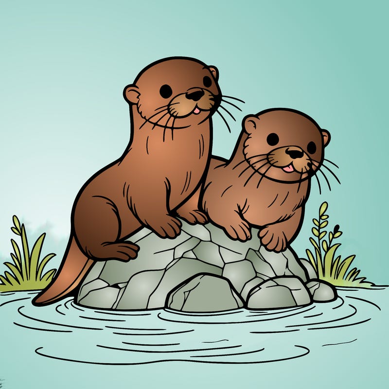 otters on a rock