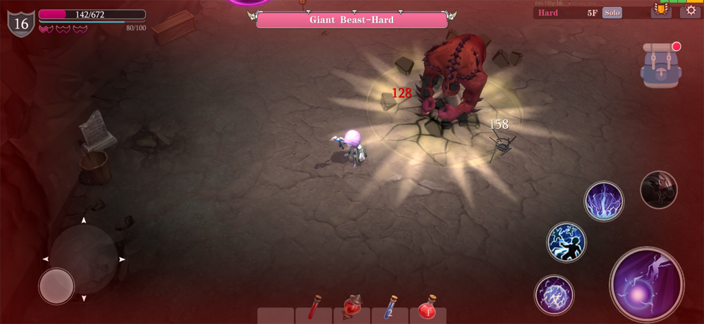 ABYSS BLADE - A pink haired character fighting a red Giant Beast boss in the dark action RPG ABYSS BLADE.