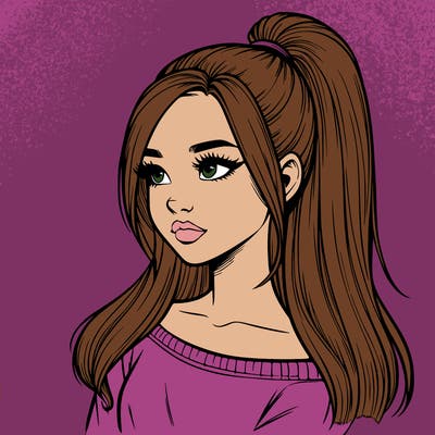 realistic girl with a high ponytail