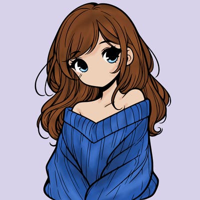 shy pretty girl wearing a sweater that is falling off one shoulder portrait