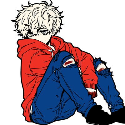a male hoddie ripped jeans messy hair anime
