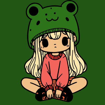 a girl wearing a frog hat and some frog socks