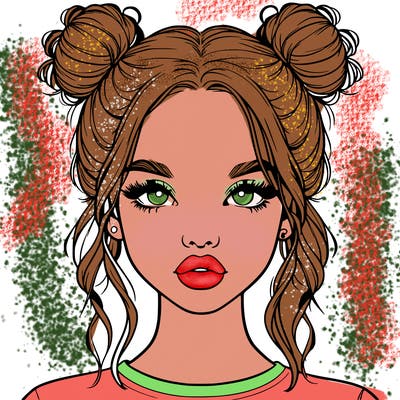 realistic girl with two buns in hair and lips