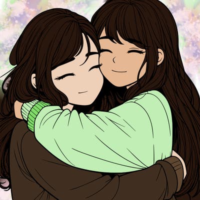 realistic two girls hugging