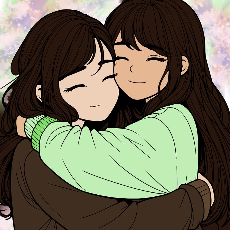 realistic two girls hugging