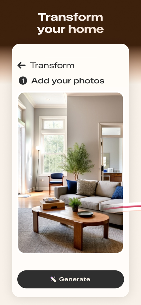 Hestior Interior AI Architect - Hestior Interior AI Architect app interface showing the first step to upload a photo for room transformation