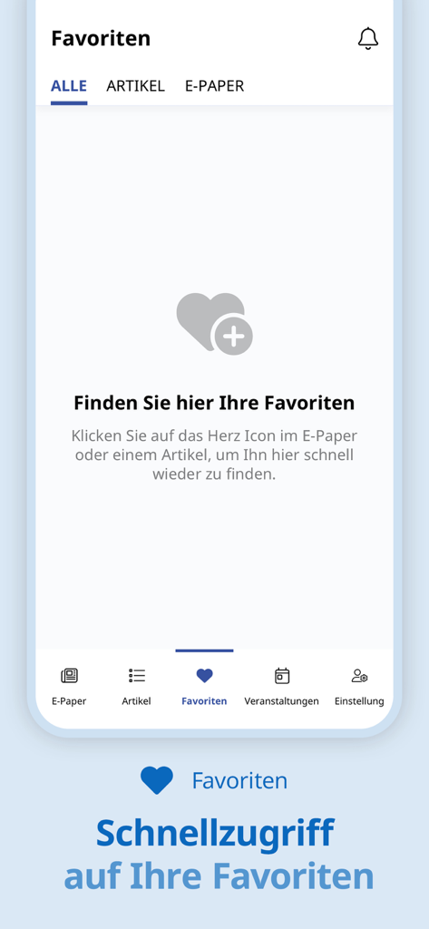 Der Patriot Lippstadt - The favorites screen of the Der Patriot Lippstadt mobile app showing the interface for saved articles and digital newspapers.