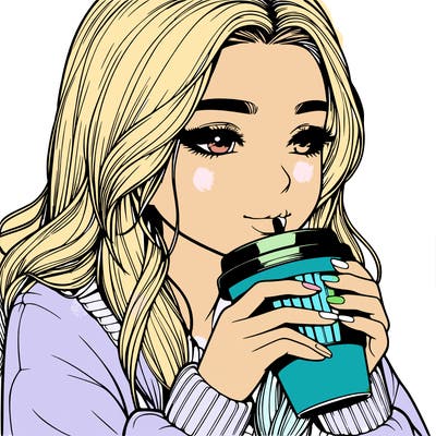 realistic girl drinking coffee