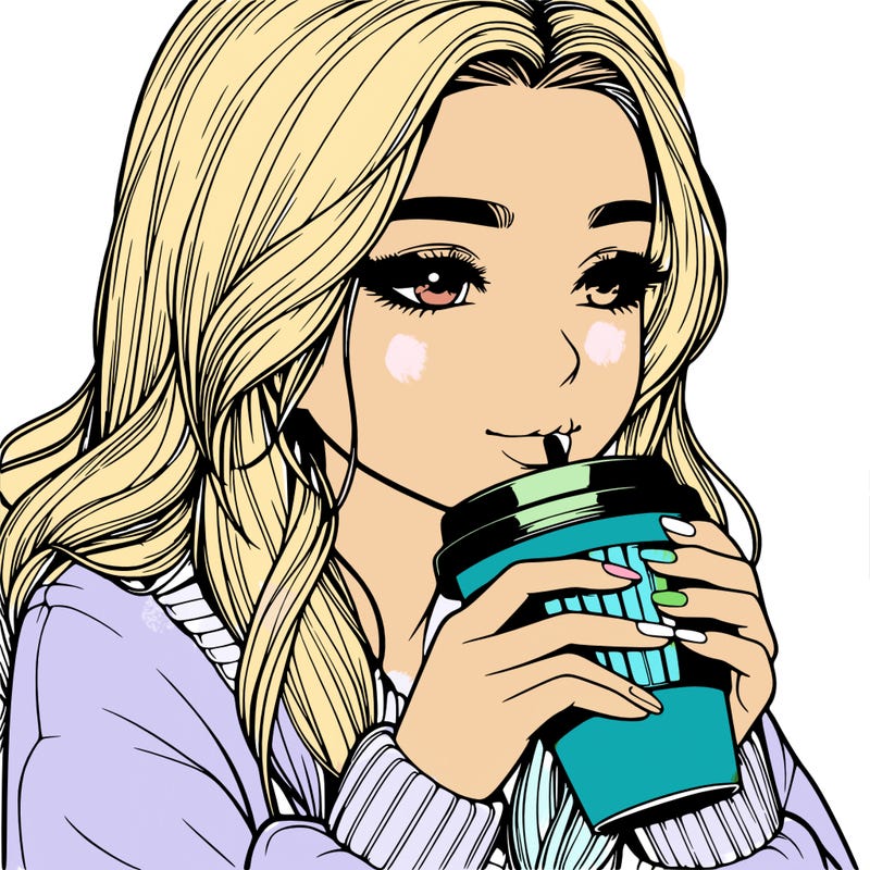 realistic girl drinking coffee