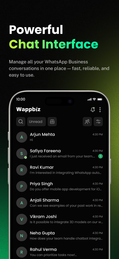 Wappbiz - WhatsApp Businessの会話のためのWappbizアプリの強力なチャットインターフェース