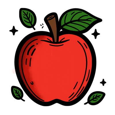 coloring page, simple, apple, white background, black line art