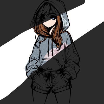 realistic girl in shorts and hoodie