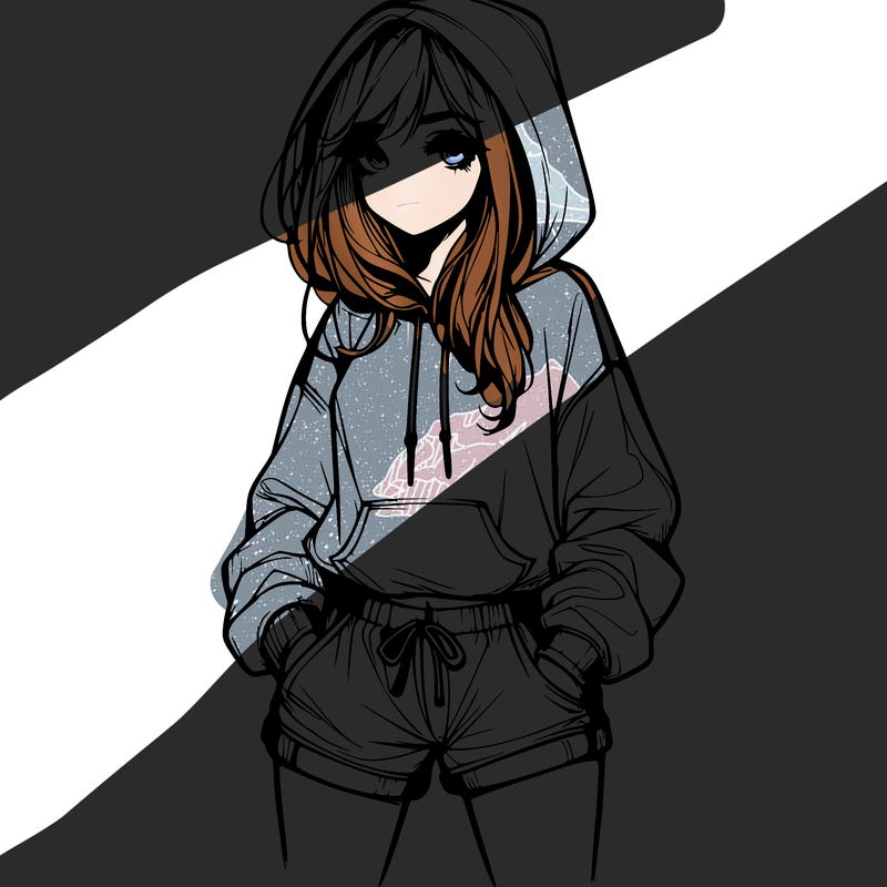 realistic girl in shorts and hoodie
