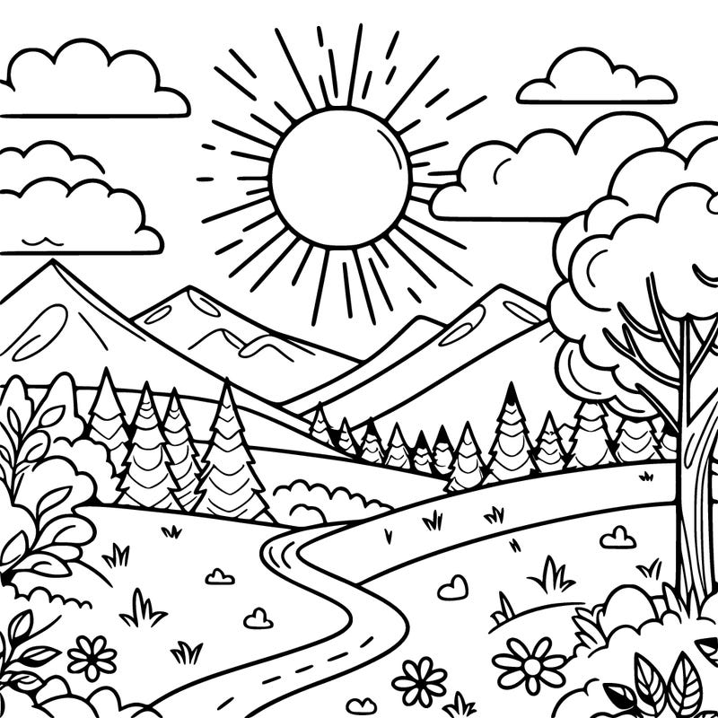 nature landscape with the radiant sun