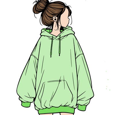 realistic girl with a oversized sweatshirt on and a bun