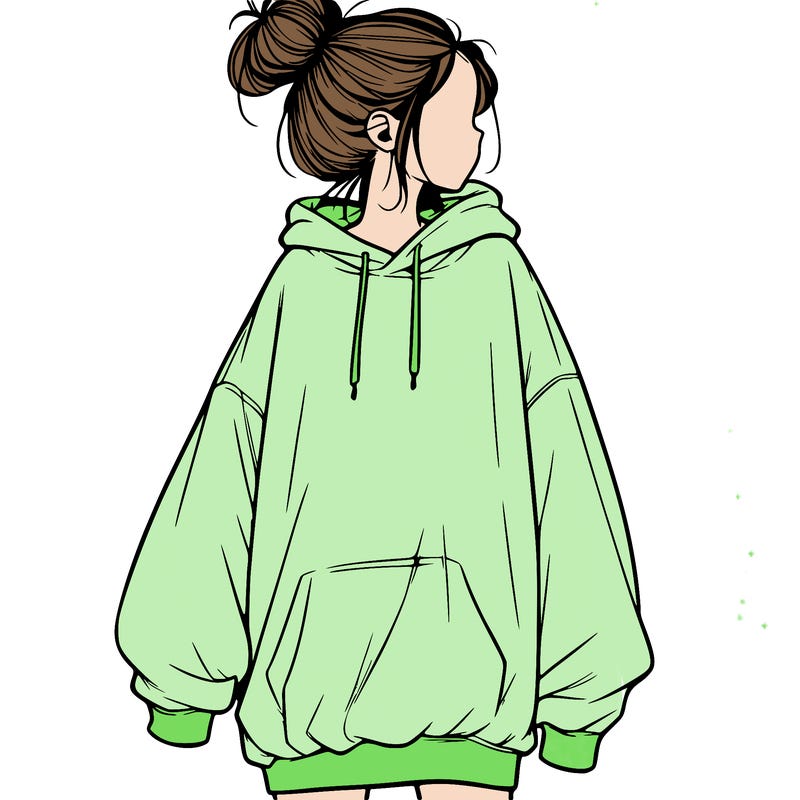 realistic girl with a oversized sweatshirt on and a bun