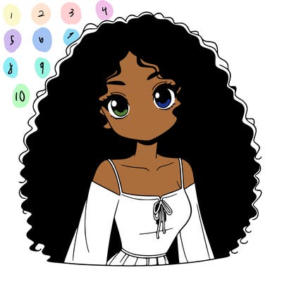 a black anime girl with long afro hair