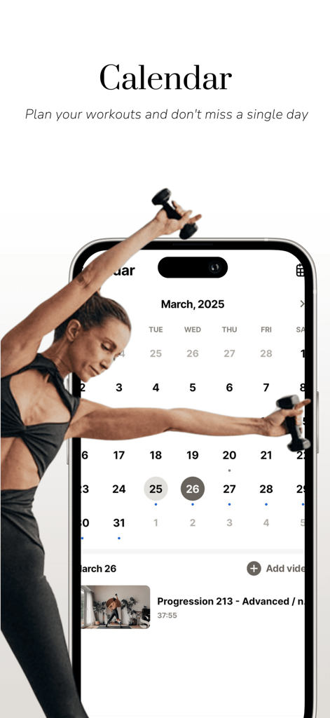 Swan by Carolina - Calendrier de l'application Swan by Carolina pour planifier les entraînements quotidiens