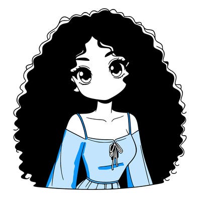 a black anime girl with long afro hair