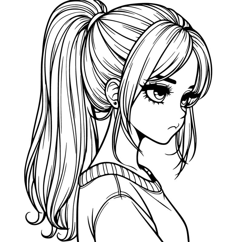 realistic girl in a ponytail thats moody