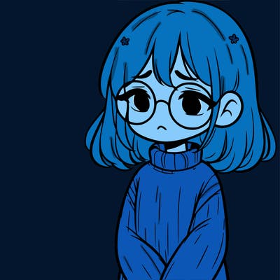 sad girl with glasses in a sweater