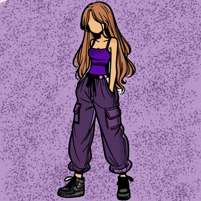 girl in baggy pants crop top and long hair