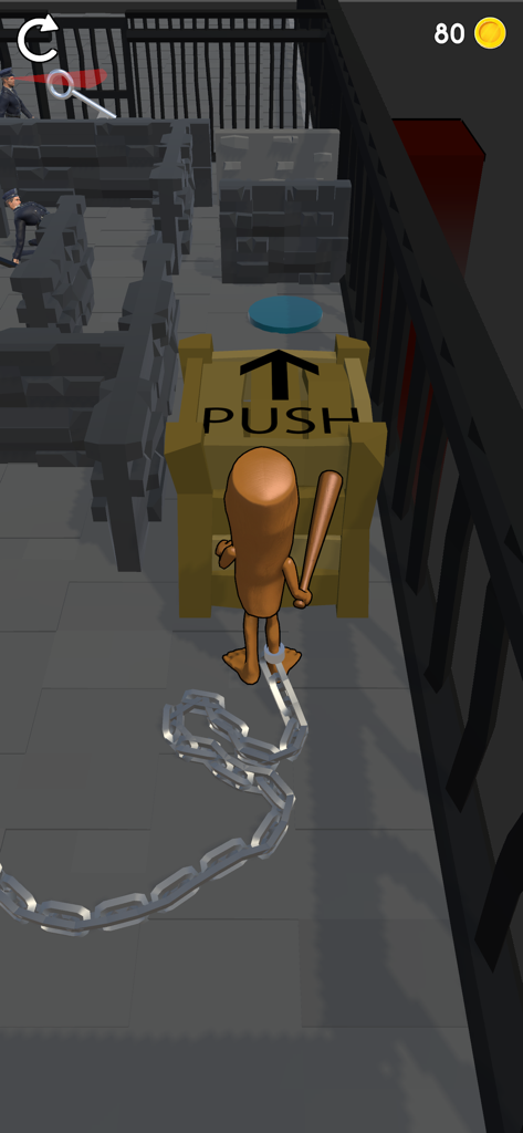 Tung Tung Tung Sahur - Personagem de Tung Tung Tung Sahur com um taco empurrando uma caixa em um nível da prisão