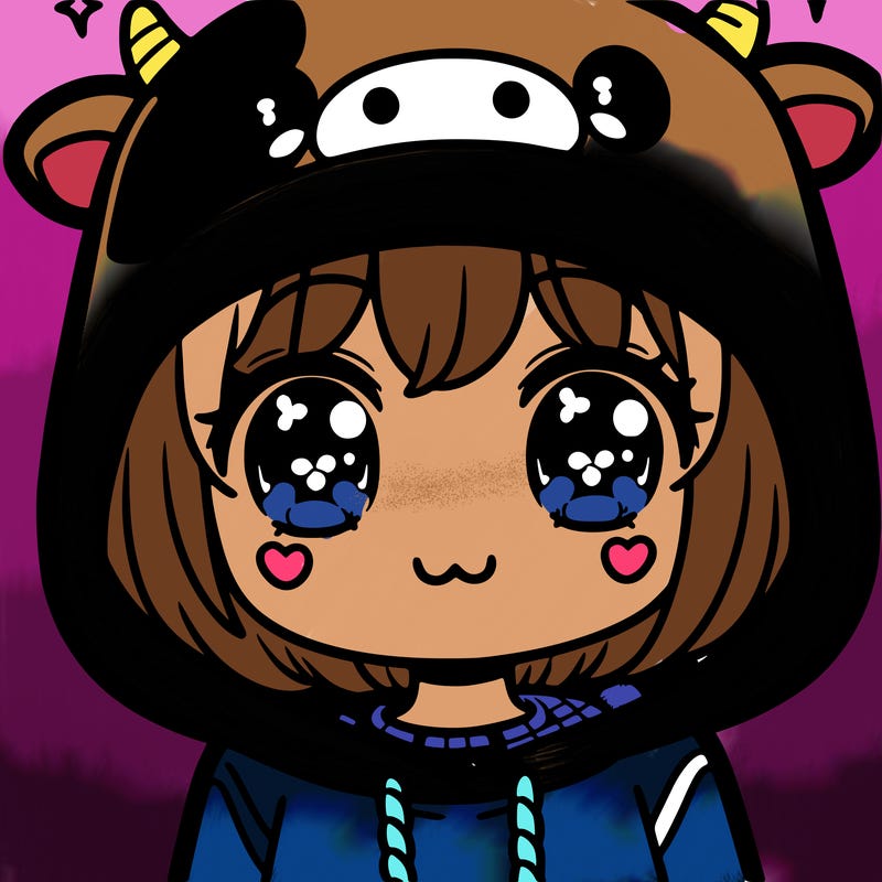 kawaii girl with cow hoodie