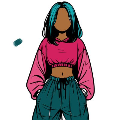 realistic girl faceless with baggy pants and a crop top