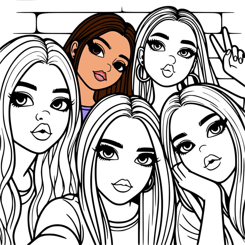 group of teen girls friends y2k up close in a selfie