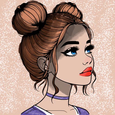 realistic girl with buns on the top of her head