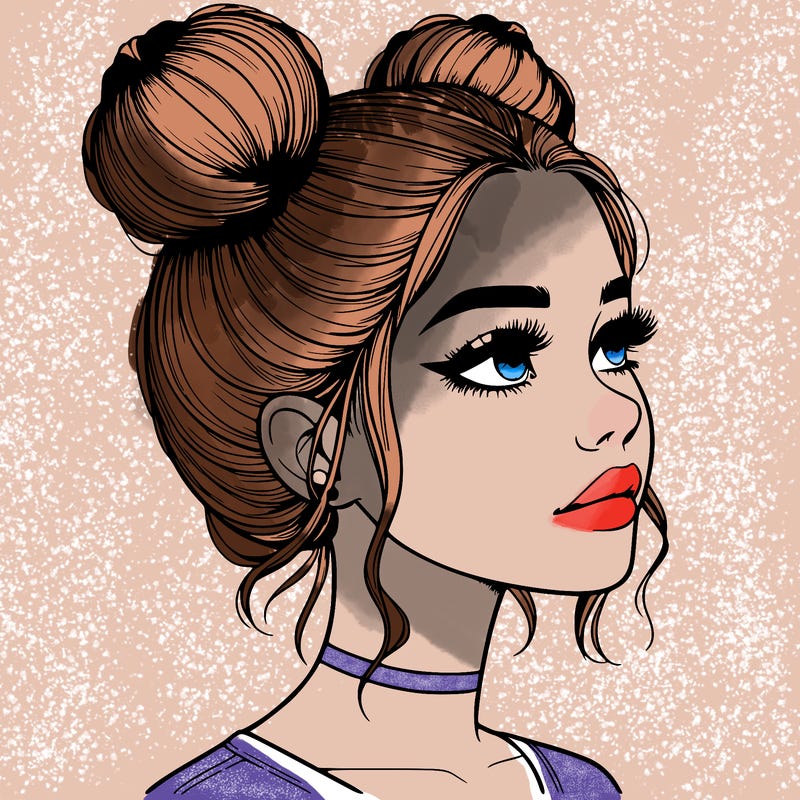 realistic girl with buns on the top of her head