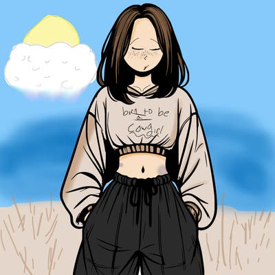 realistic girl faceless with baggy pants and a crop top