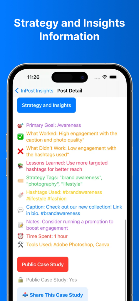 TikFoIIow Boost - TikFollow Boost mobile app displaying post analysis with strategy goals and lessons learned