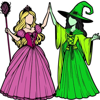 detailed realistic split of a princess and a witch