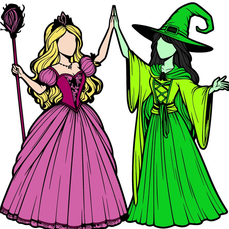 detailed realistic split of a princess and a witch