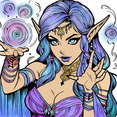 realistic scary beautiful elf sorceress casting spell