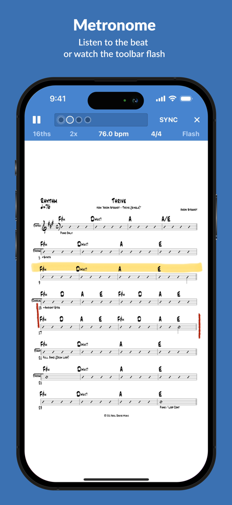 Integrated metronome and digital sheet music on Planning Center Music Stand app