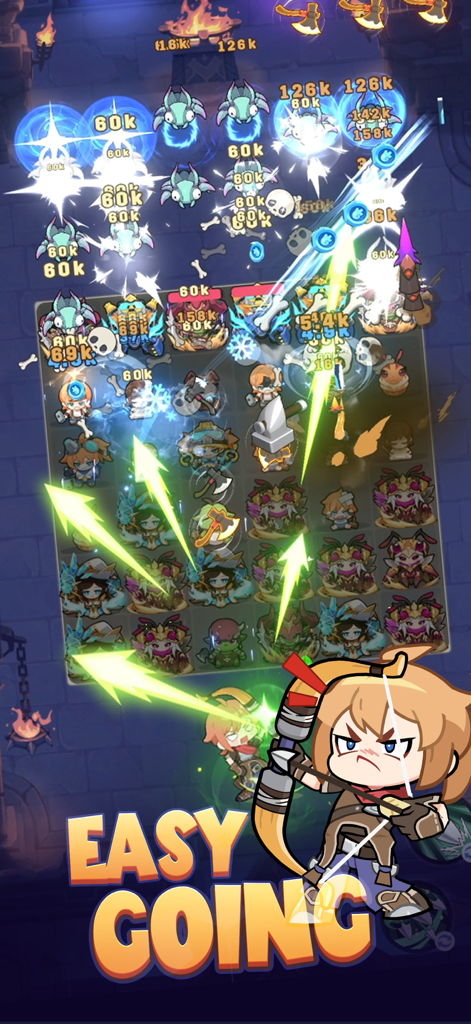 Ragnarok Crush: Match & Merge - Archer character attacking enemies in a strategic match-merge battle in Ragnarok Crush