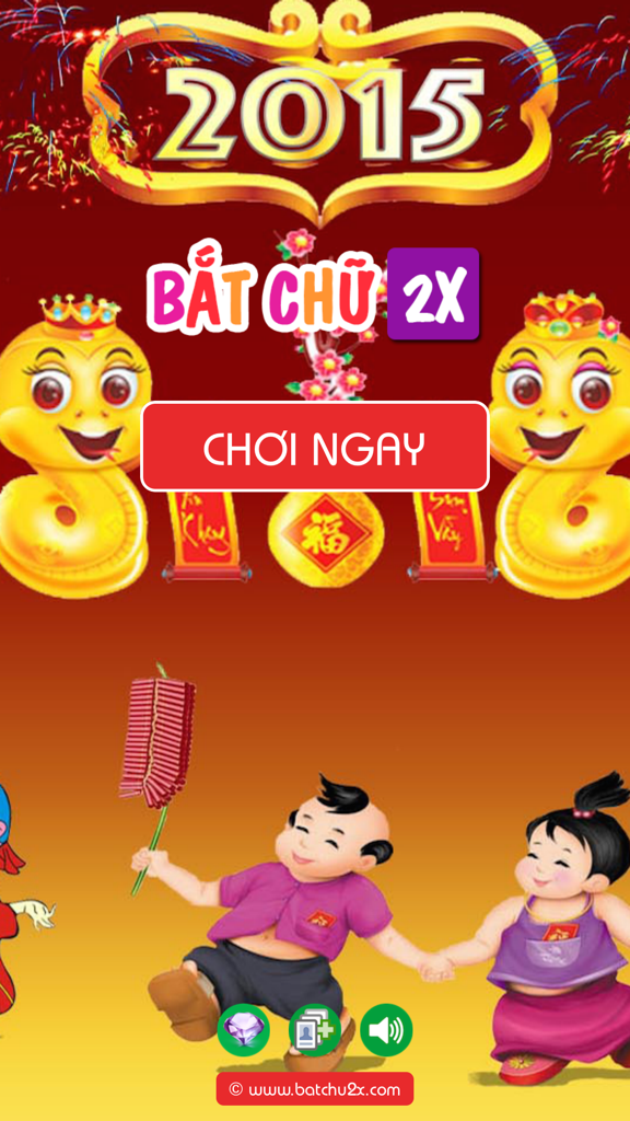 Bắt Chữ 2X  - Đuổi Hình Bắt Chữ Pro - Start screen of the Bat Chu 2X Vietnamese word puzzle mobile app featuring a festive Lunar New Year theme and play button