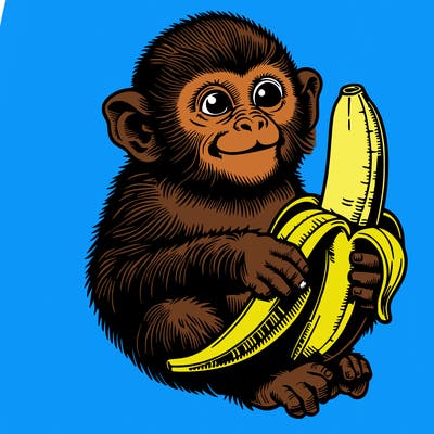 realistic monkey eating a realistic banana