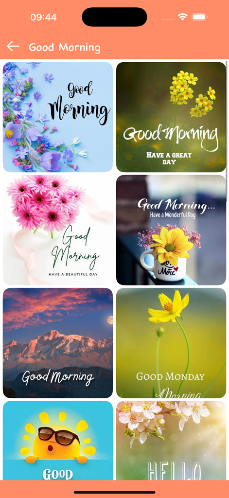 Good Morning & Good Night Love - A collection of colorful good morning greeting cards with flowers and scenic landscapes.