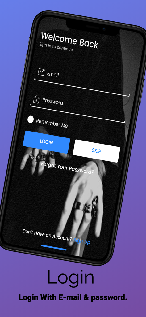 Black Magic Spell - Login screen for the Black Magic Spell app with email and password sign in fields