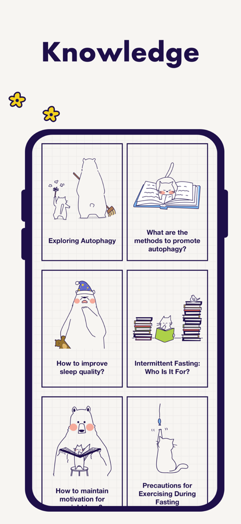 Intermittent Fasting Tracker ⁺ - Articles éducatifs sur les bienfaits du jeûne et des conseils de santé dans l'application Intermittent Fasting Tracker.