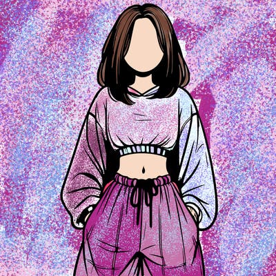 realistic girl faceless with baggy pants and a crop top